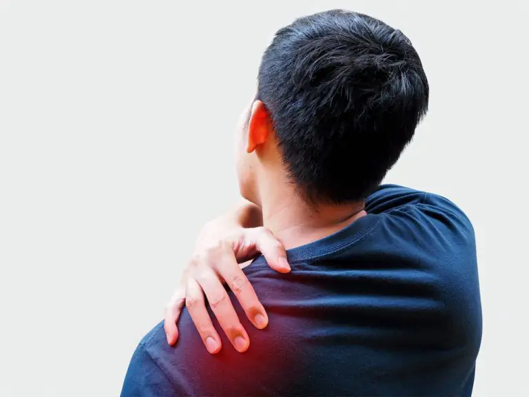 Adult holding a painful and stiff shoulder in an illustrative frozen shoulder scene