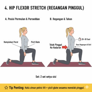 5 Senaman Simple Betulkan Anterior Pelvic Tilt & Kurangkan Sakit Pinggang 4 flexor hip stretching