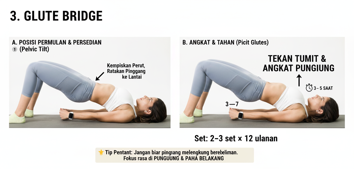 5 Senaman Simple Betulkan Anterior Pelvic Tilt & Kurangkan Sakit Pinggang 3 glute bridge anterior pelvic tilt exercise