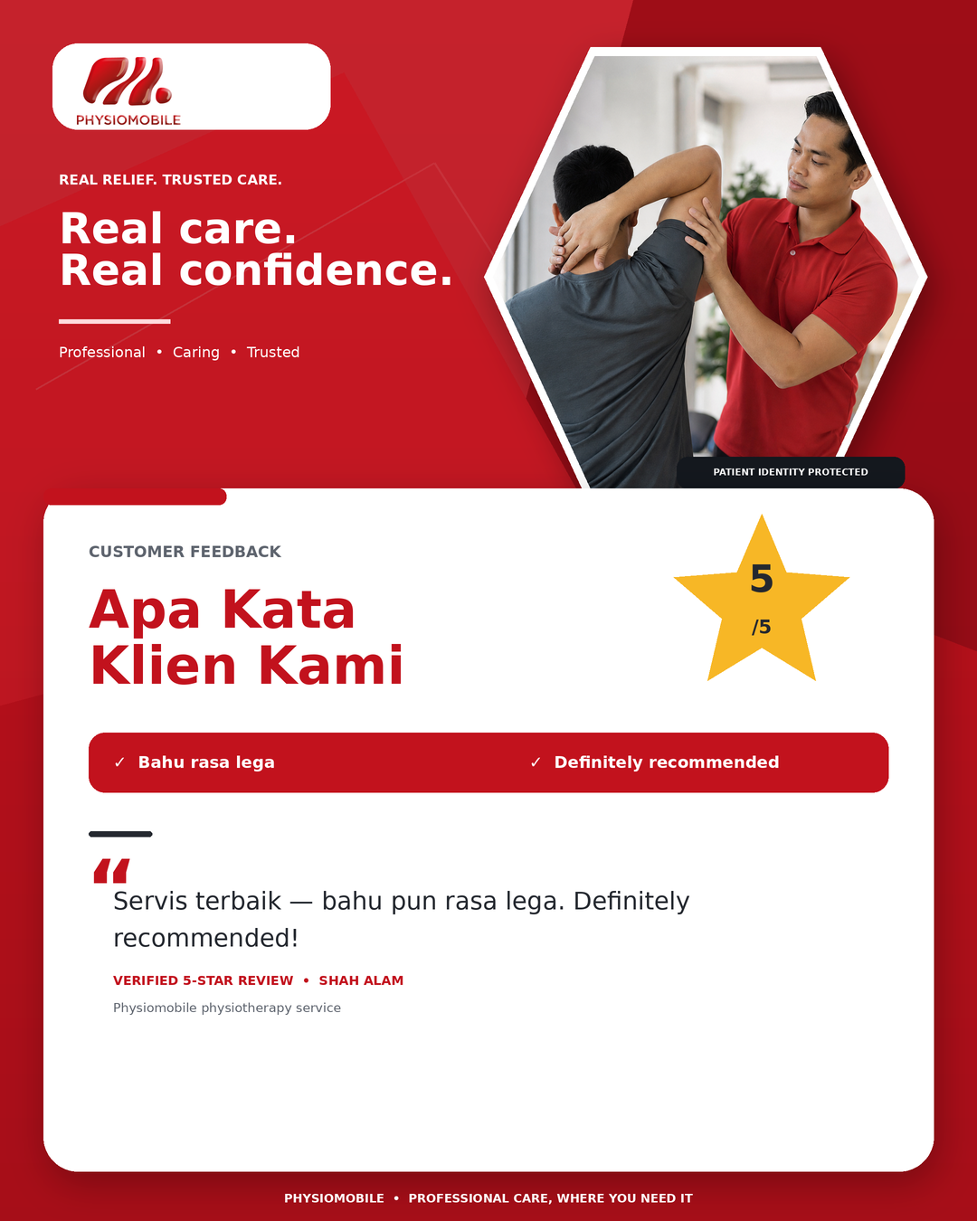 Testimoni Pelanggan Physiomobile: Sakit Bahu dan Rawatan Fisioterapi 1 Testimoni pelanggan Physiomobile tentang rawatan fisioterapi untuk masalah bahu