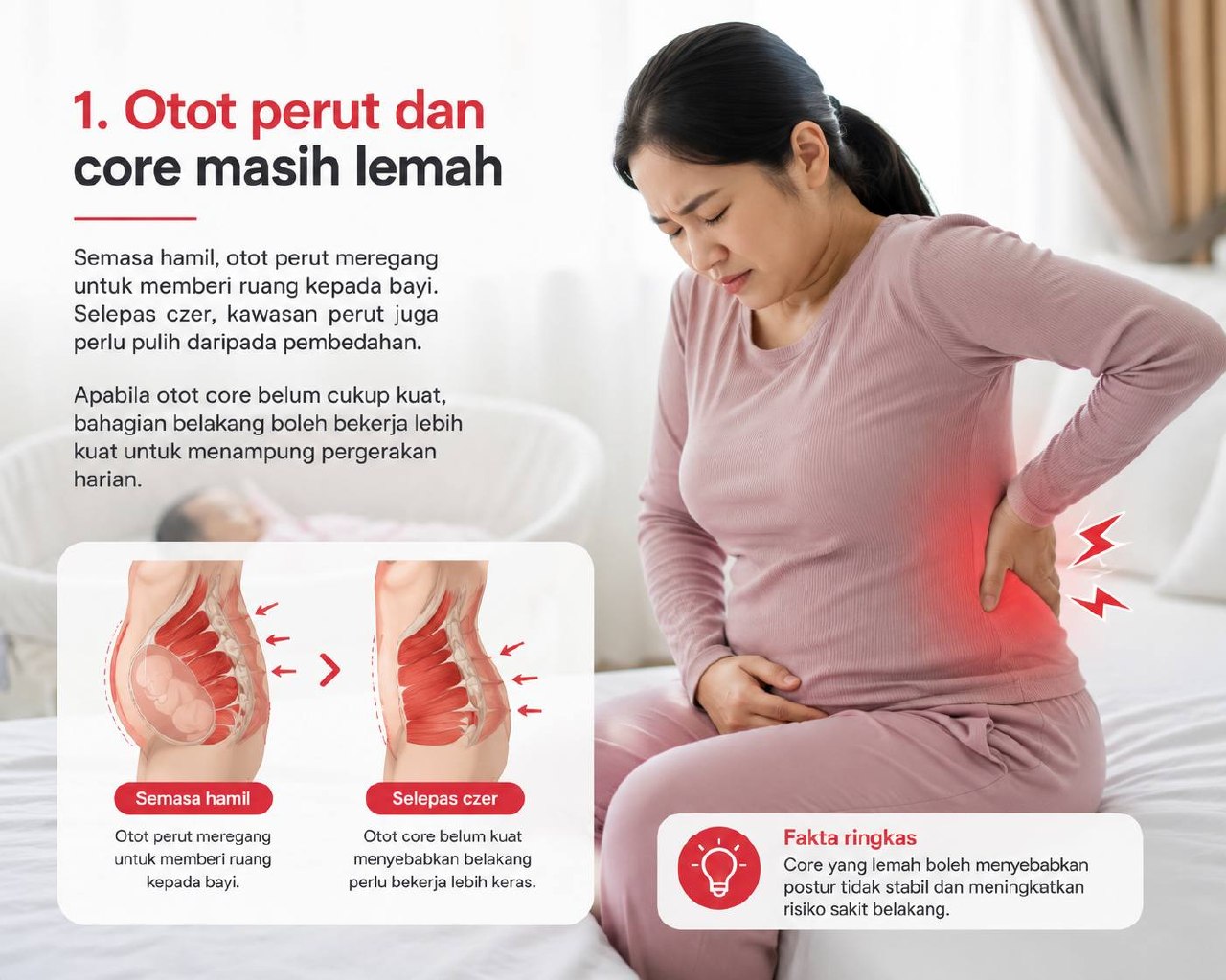 Otot perut dan core masih lemah selepas czer