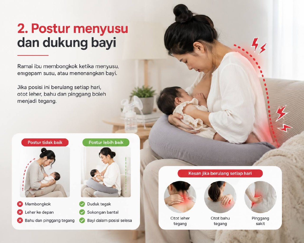 Postur menyusu dan dukung bayi boleh menyebabkan sakit belakang selepas czer