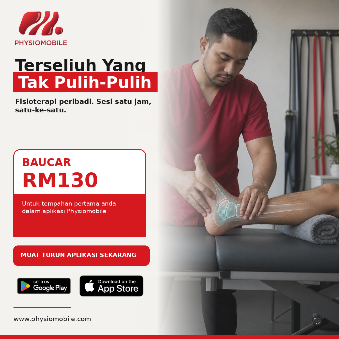 Fisioterapis Physiomobile merawat buku lali terseliuh yang masih belum pulih