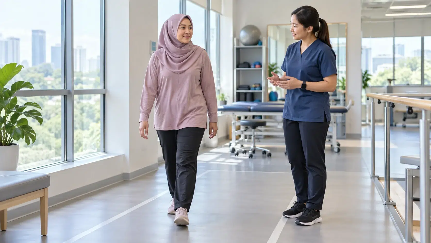 Aktiviti berjalan berperingkat dengan panduan fisioterapis