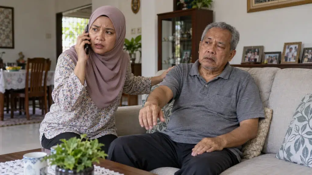 Ahli keluarga menghubungi perkhidmatan kecemasan apabila mengesyaki strok.