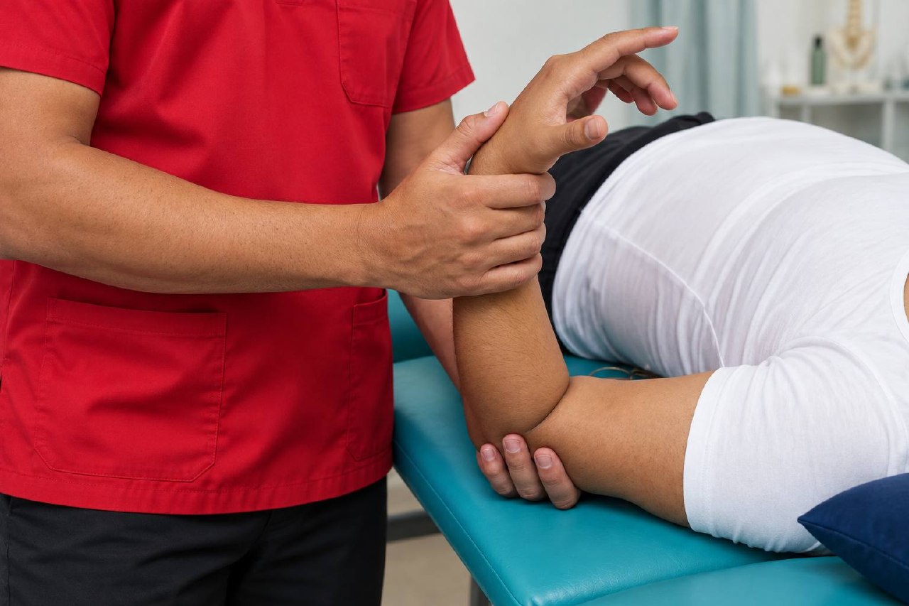 Sakit Pergelangan Tangan: Adakah Carpal Tunnel Syndrome? 4 Fisioterapis menjalankan mobilisasi siku dan lengan bawah pesakit