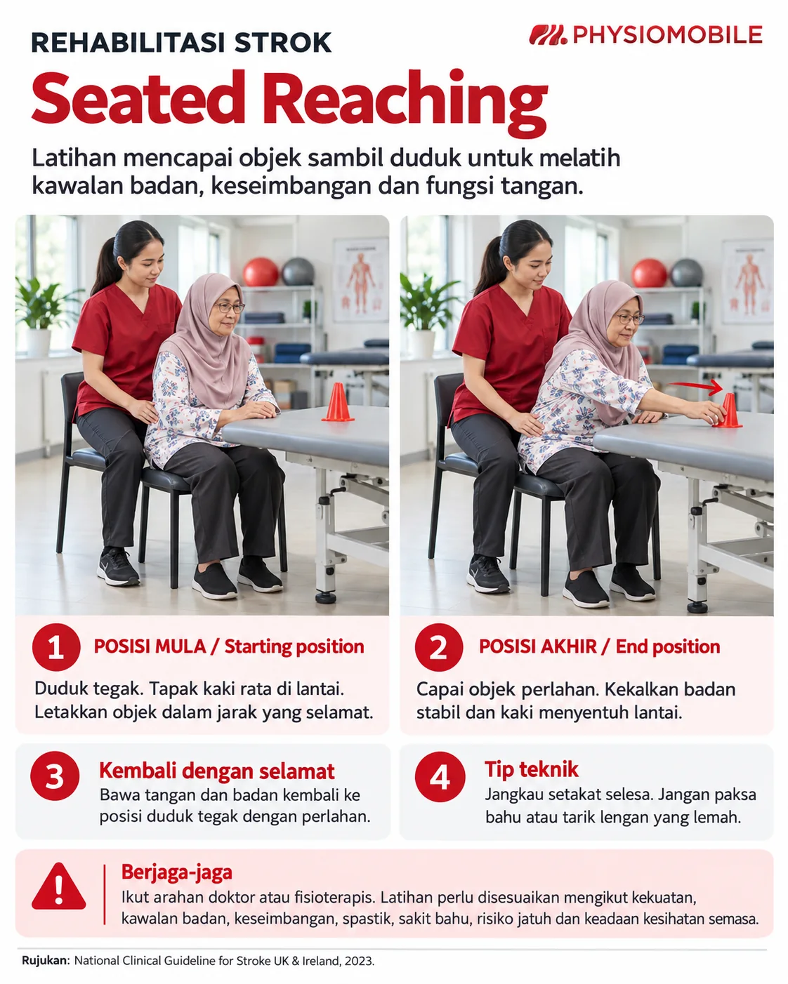 Poster showing seated reaching balance practice after stroke