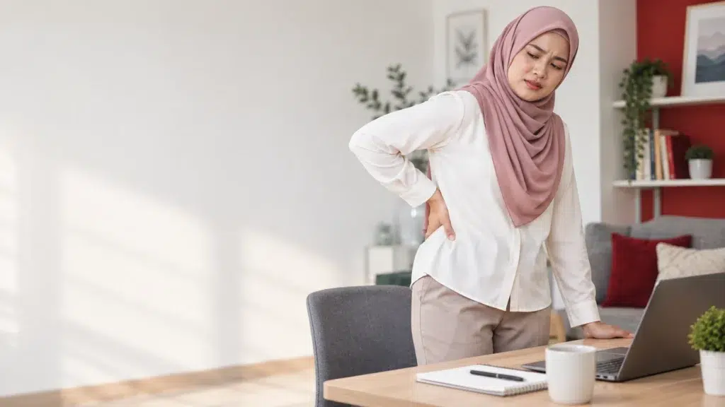 Sebab Sakit Belakang: Punca Biasa, Tanda Bahaya dan Peranan Fisioterapi 48 Seorang dewasa memegang bahagian belakang bawah kerana tidak selesa.