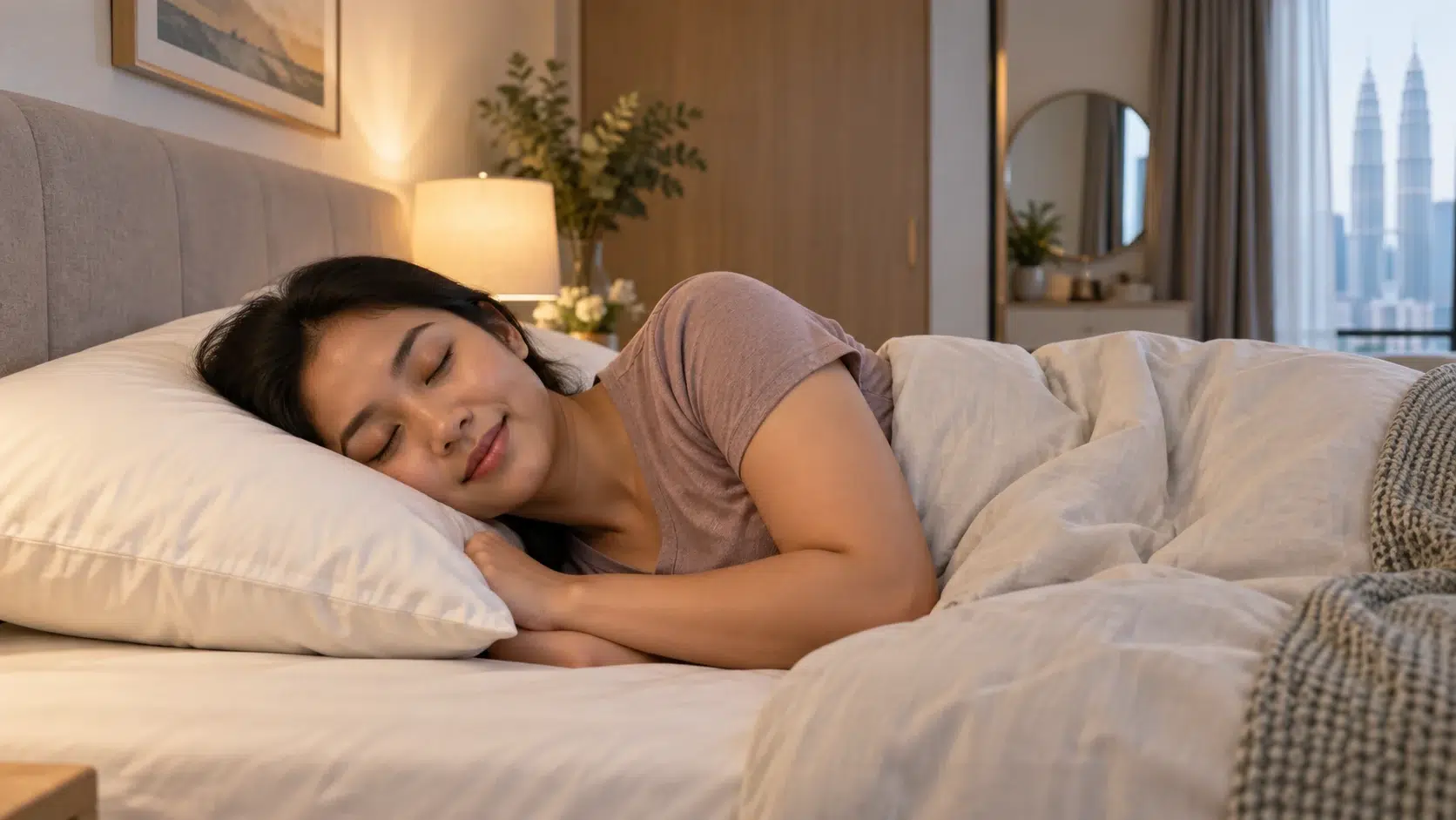 Sakit Tengkuk Berbulan-bulan Sampai Sakit Kepala: Punca, Rawatan dan Tip 2 Ilustrasi seorang wanita tidur mengiring dengan kepala disokong bantal